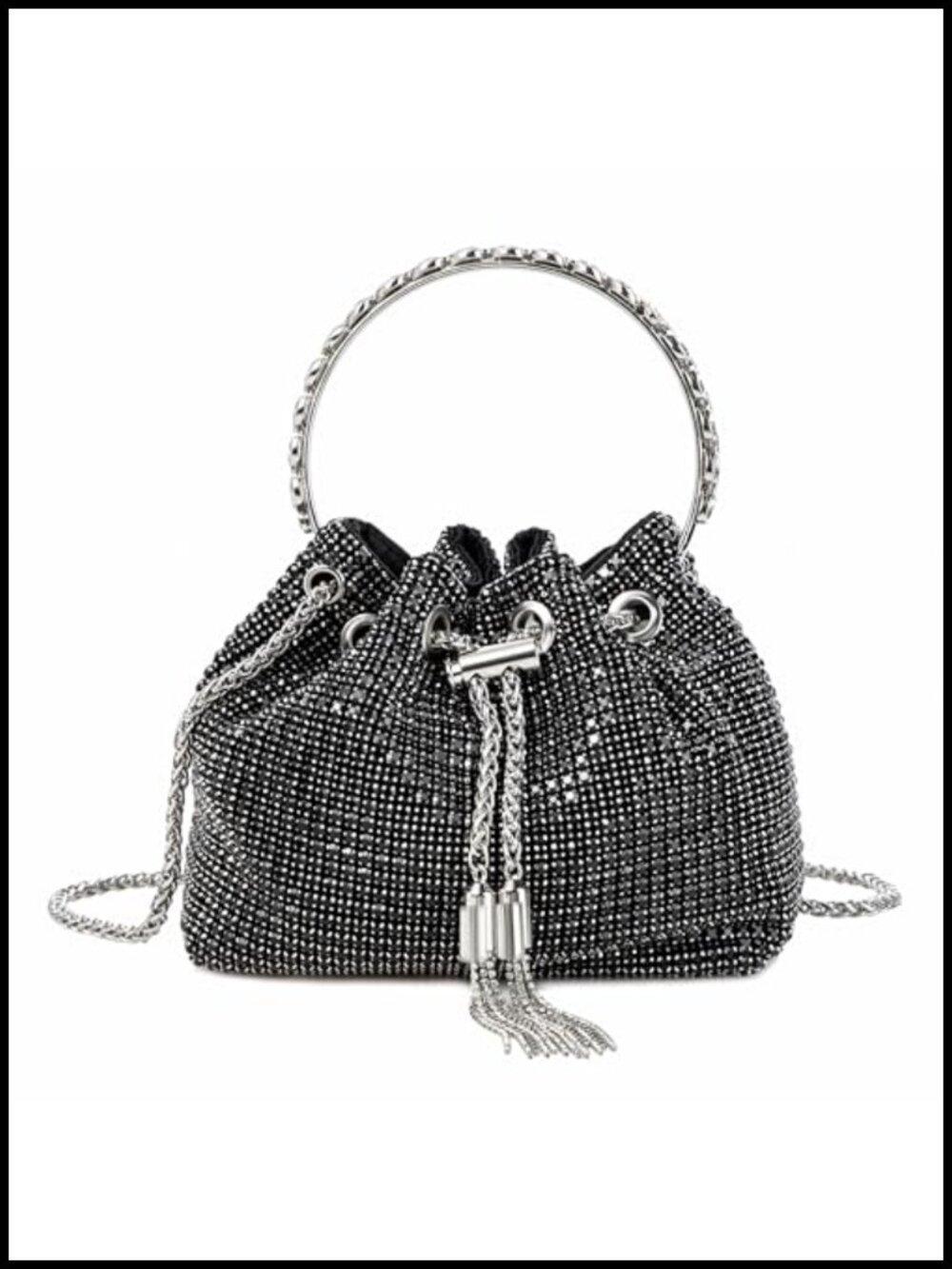 Rhinestone Tassel Bucket Bag Sparkling Evening Clutch